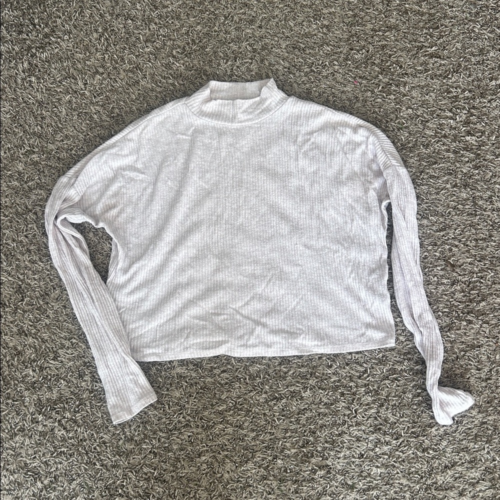 White Ribbed Long Sleeve Top